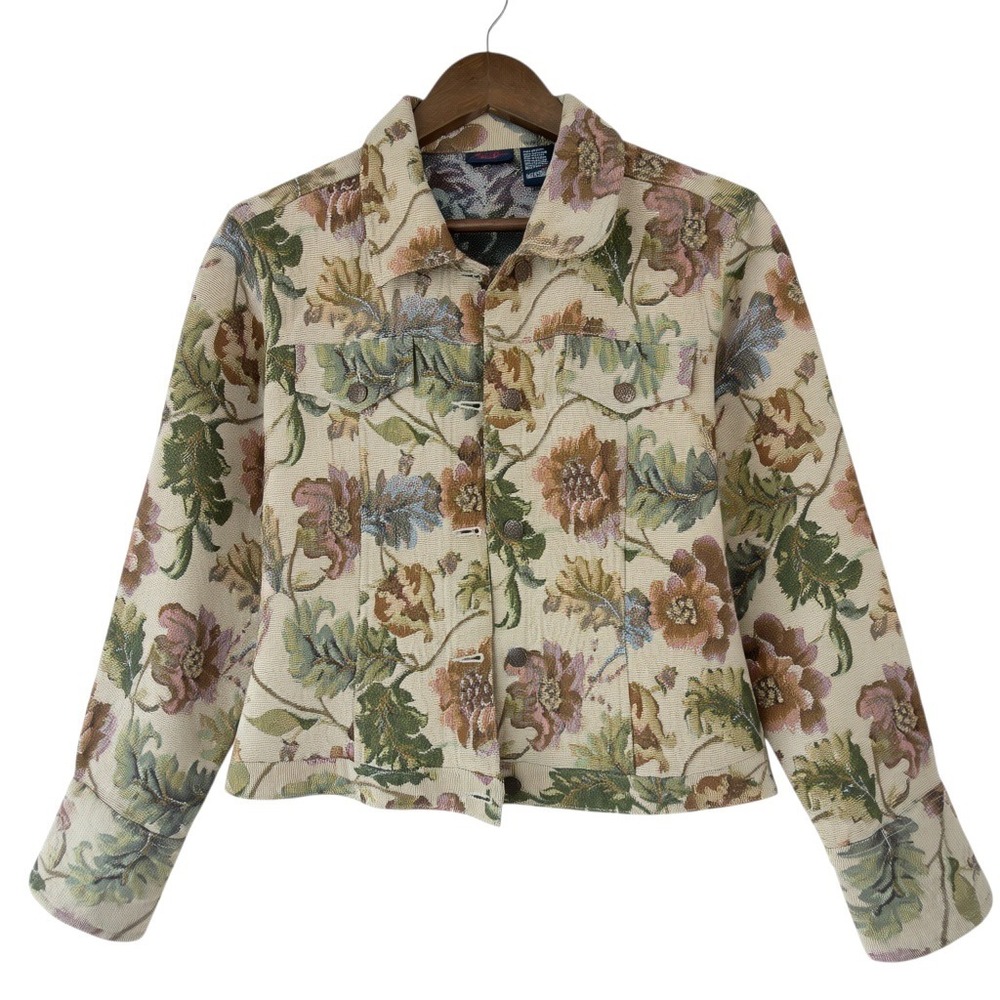 Bill Blass Jeanswear Floral Tapestry Jacket Women Petite Large Woven Boho
